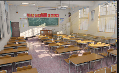 阳光照进高中教室 课桌模型-现代场景模型库-Blender(.blend)模型下载-cg模型网