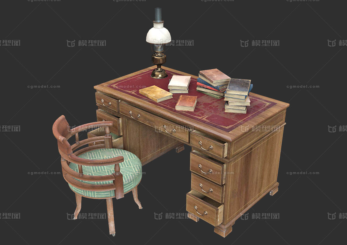 工作桌 复古桌子模型-桌椅模型库-FBX(.fbx)模型下载-cg模型网