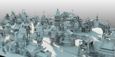 蒸气朋克风格中式小镇模型-古代场景模型库-3ds Max(.max)模型下载-cg模型网