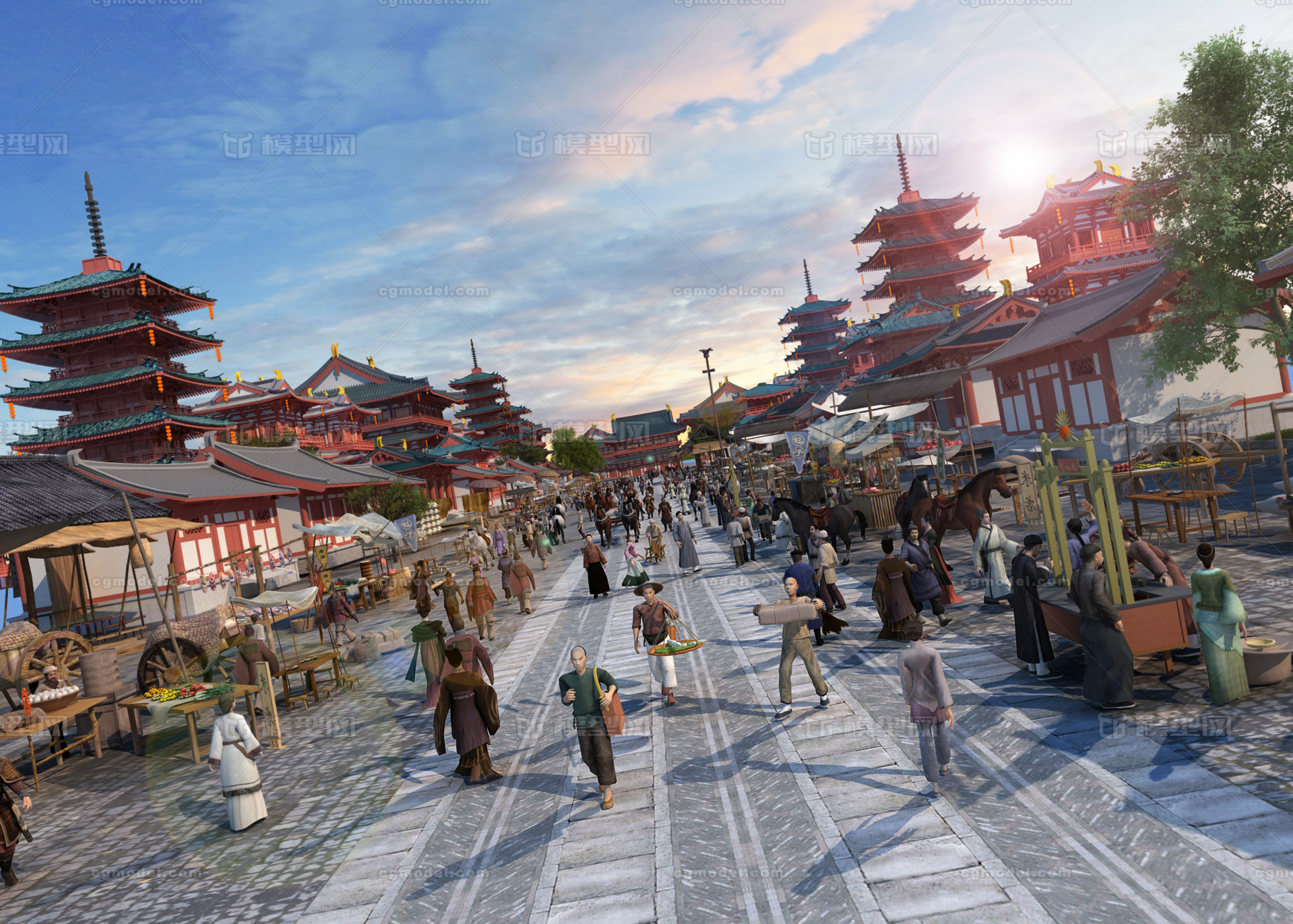 唐代街道 古代集市模型-古代场景模型库-3ds Max(.max)模型下载-cg模型网