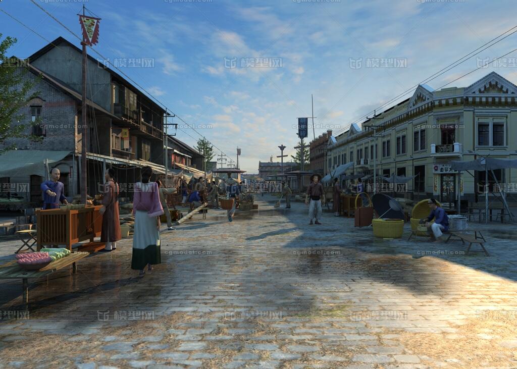 古代老旧房屋街道场景 古人动画模型-古代场景模型库-3ds Max(.max)模型下载-cg模型网