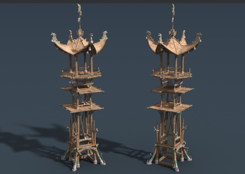 卡通 古代山寨哨塔模型-场景部件模型库-FBX(.fbx)模型下载-cg模型网