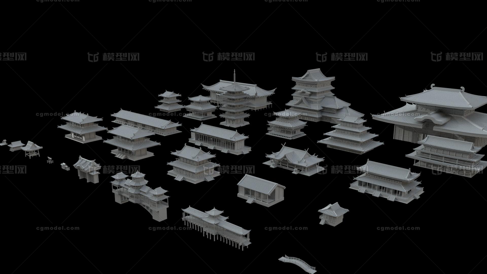 古代复古建筑 建筑集合模型-古代场景模型库-Maya(.ma/.mb)模型下载-cg模型网