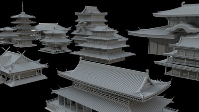 古代复古建筑 建筑集合模型-古代场景模型库-Maya(.ma/.mb)模型下载-cg模型网
