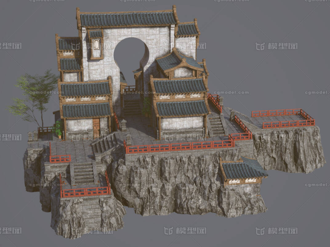 古代建筑 道教建筑风格模型-古代场景模型库-Maya(.ma/.mb)模型下载-cg模型网