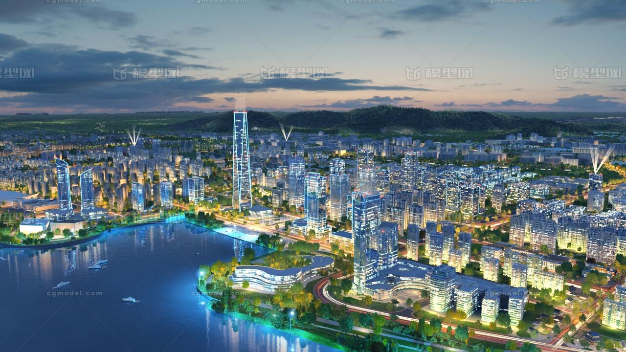 吴中太湖新城苏州城市夜景东吴电视塔天鹅荡苏州模型 苏州CBD模型-现代场景模型库-3ds Max(.max)模型下载-cg模型网