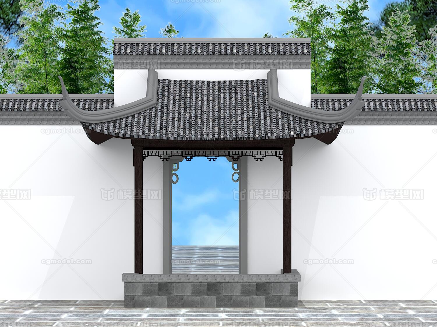 中式大门 门洞模型-现代场景模型库-3ds Max(.max)模型下载-cg模型网