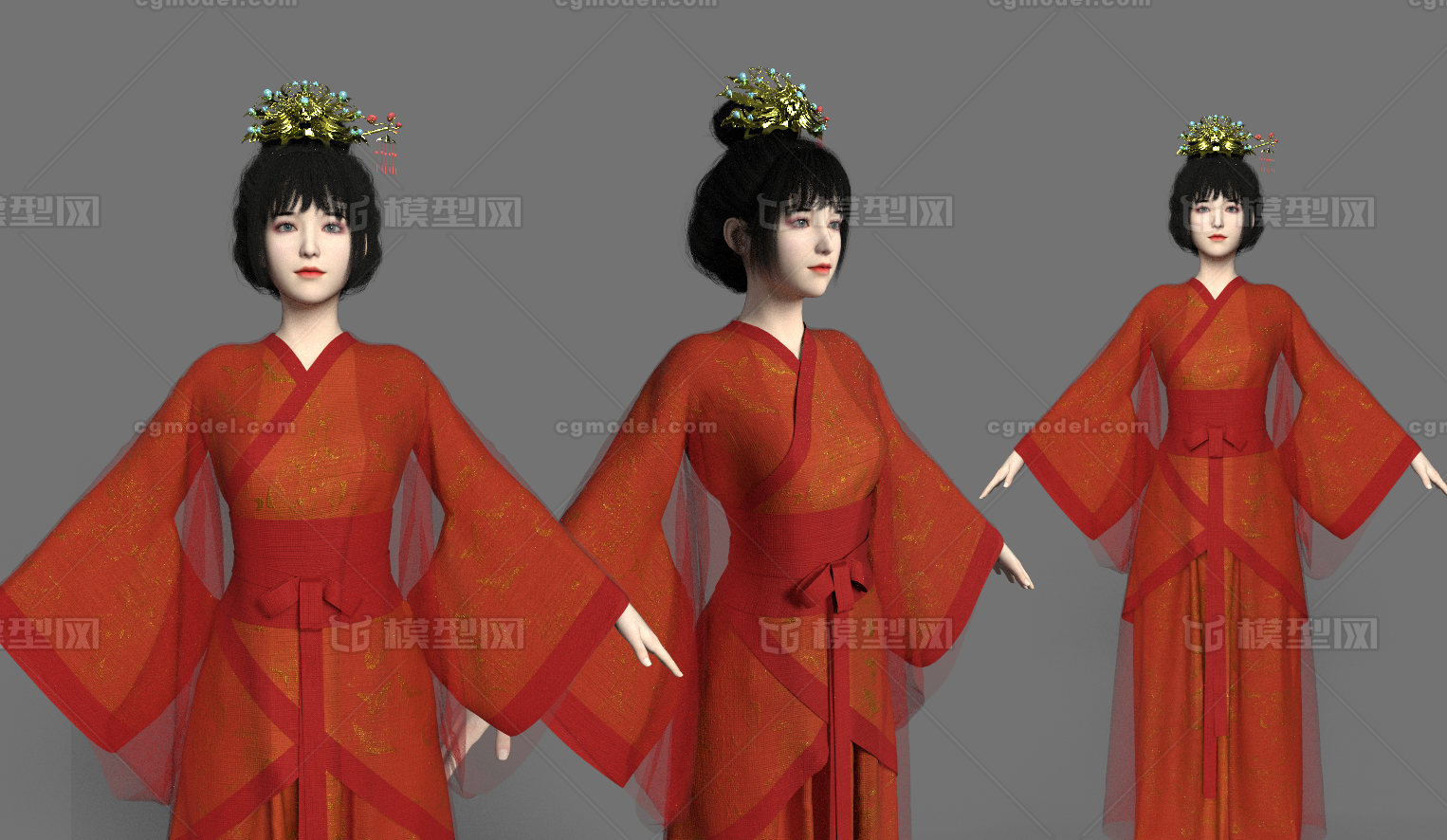 PBR美女 古代长裙美人模型-女人模型库-FBX(.fbx)模型下载-cg模型网