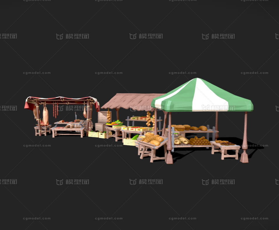杂货摊 古代摊位模型-场景部件模型库-Blender(.blend)模型下载-cg模型网