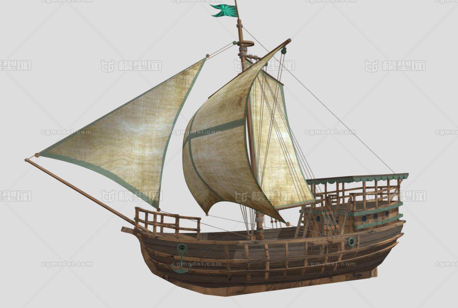 古代帆船 商船模型-古代船/仿古船模型库-FBX(.fbx)模型下载-cg模型网