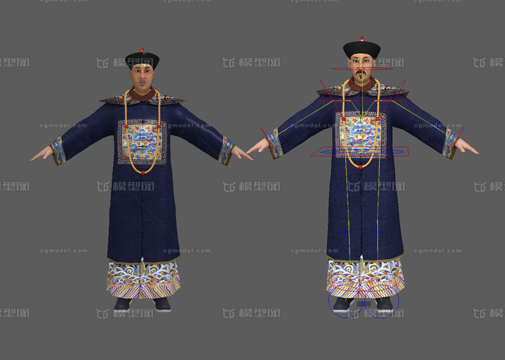 古代官员 清朝官员 官员 官服 内含maya和模型-男人模型库-Maya(.ma/.mb)模型下载-cg模型网