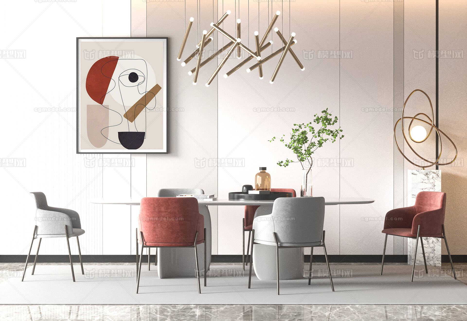 室内别墅客餐厅 别墅客厅模型-现代场景模型库-Cinema 4D(.c4d)模型下载-cg模型网
