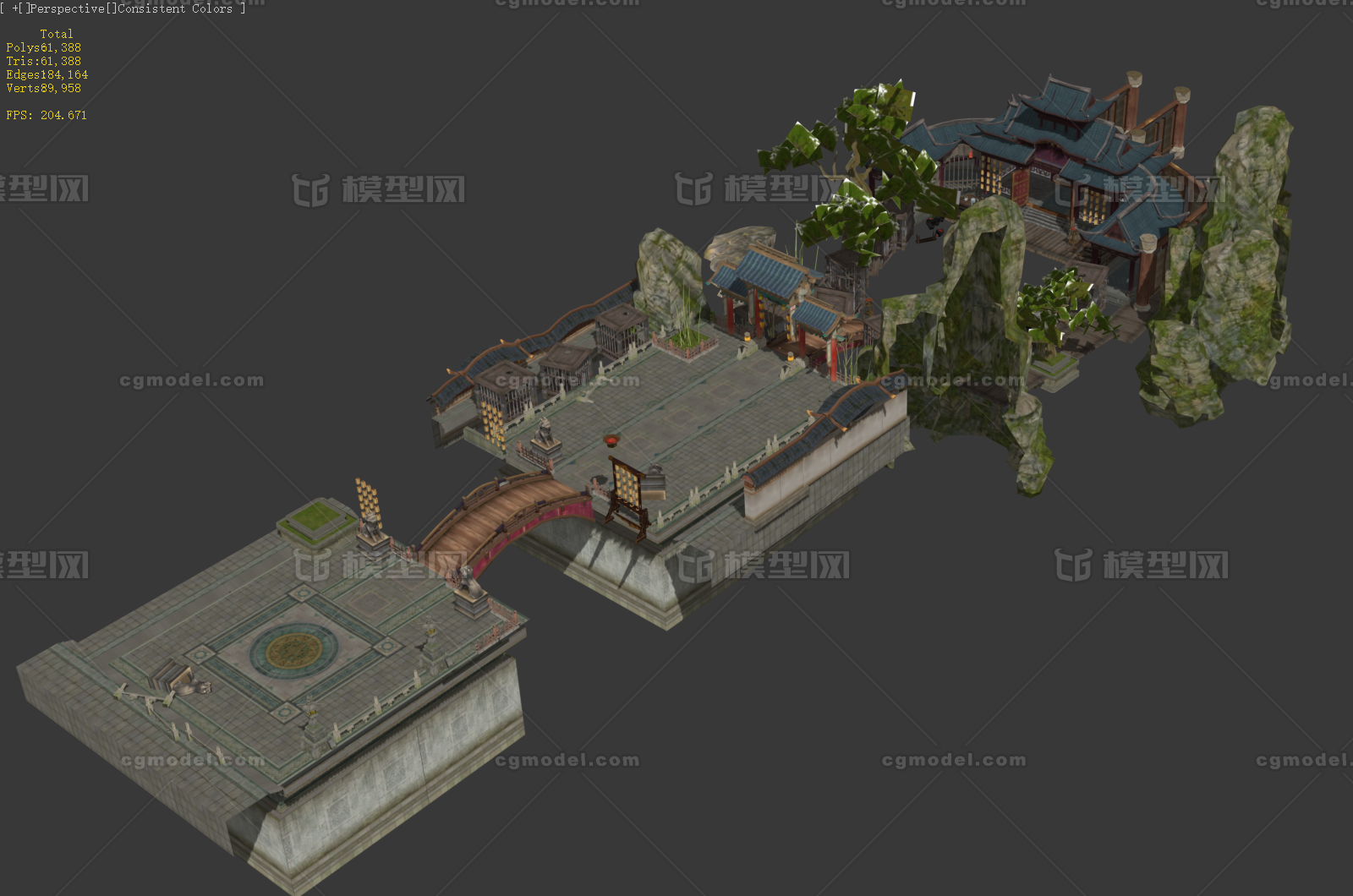 游戏风格 古建院落模型-古代场景模型库-3ds Max(.max)模型下载-cg模型网