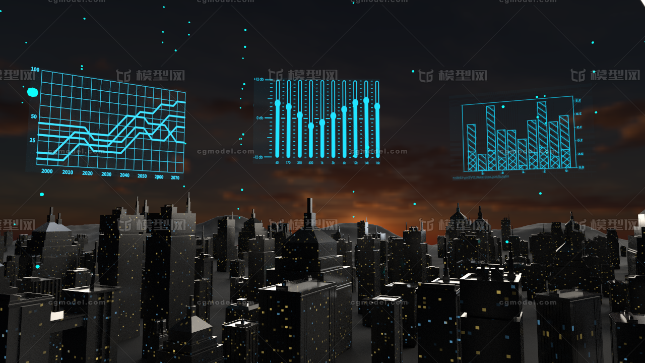数据流 城市模型-科幻场景模型库-Cinema 4D(.c4d)模型下载-cg模型网