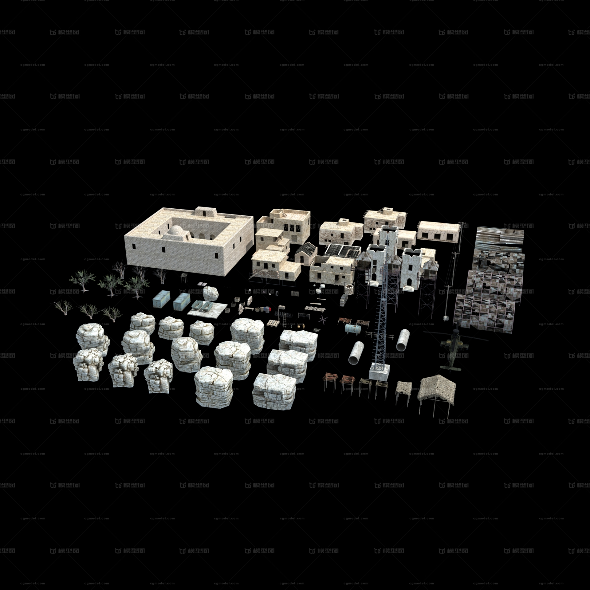 写实PBR基地场景部件模型-场景部件模型库-3ds Max(.max)模型下载-cg模型网