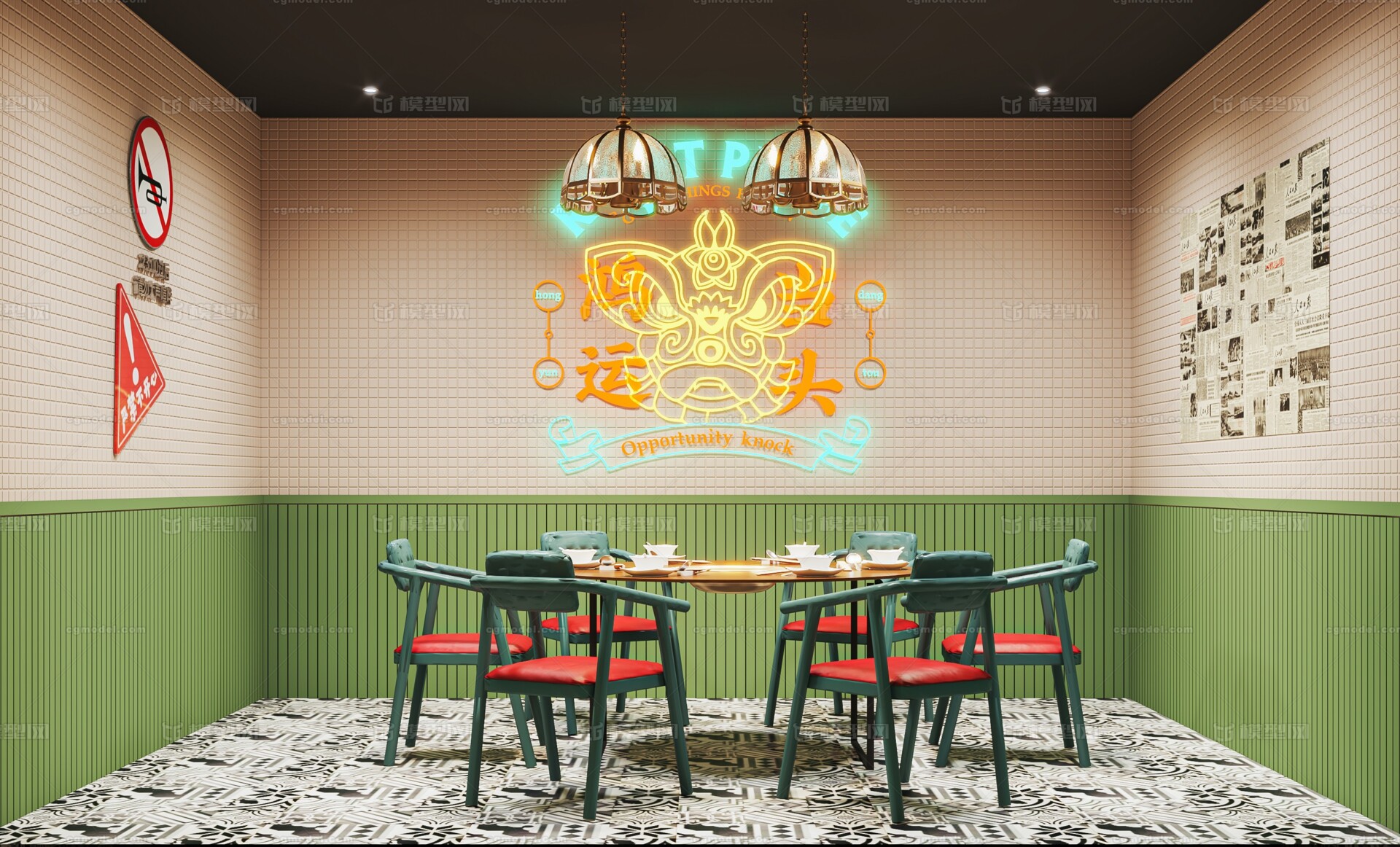 重庆风格 火锅店模型-现代场景模型库-3ds Max(.max)模型下载-cg模型网