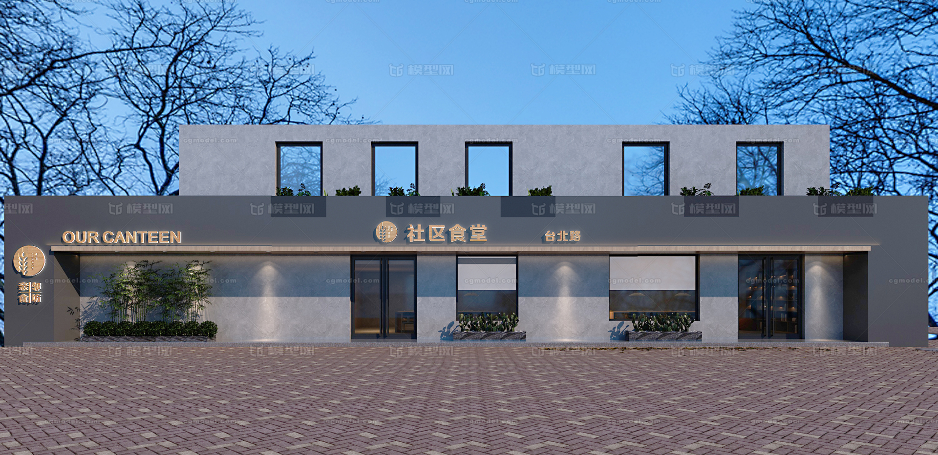 中式食堂门头 中式门脸模型-商业办公模型库-3ds Max(.max)模型下载-cg模型网