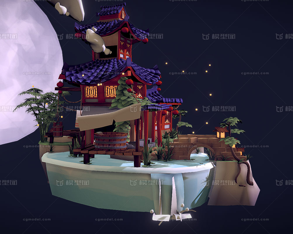 次世代PBR 卡通古建模型-古代场景模型库-Maya(.ma/.mb)模型下载-cg模型网