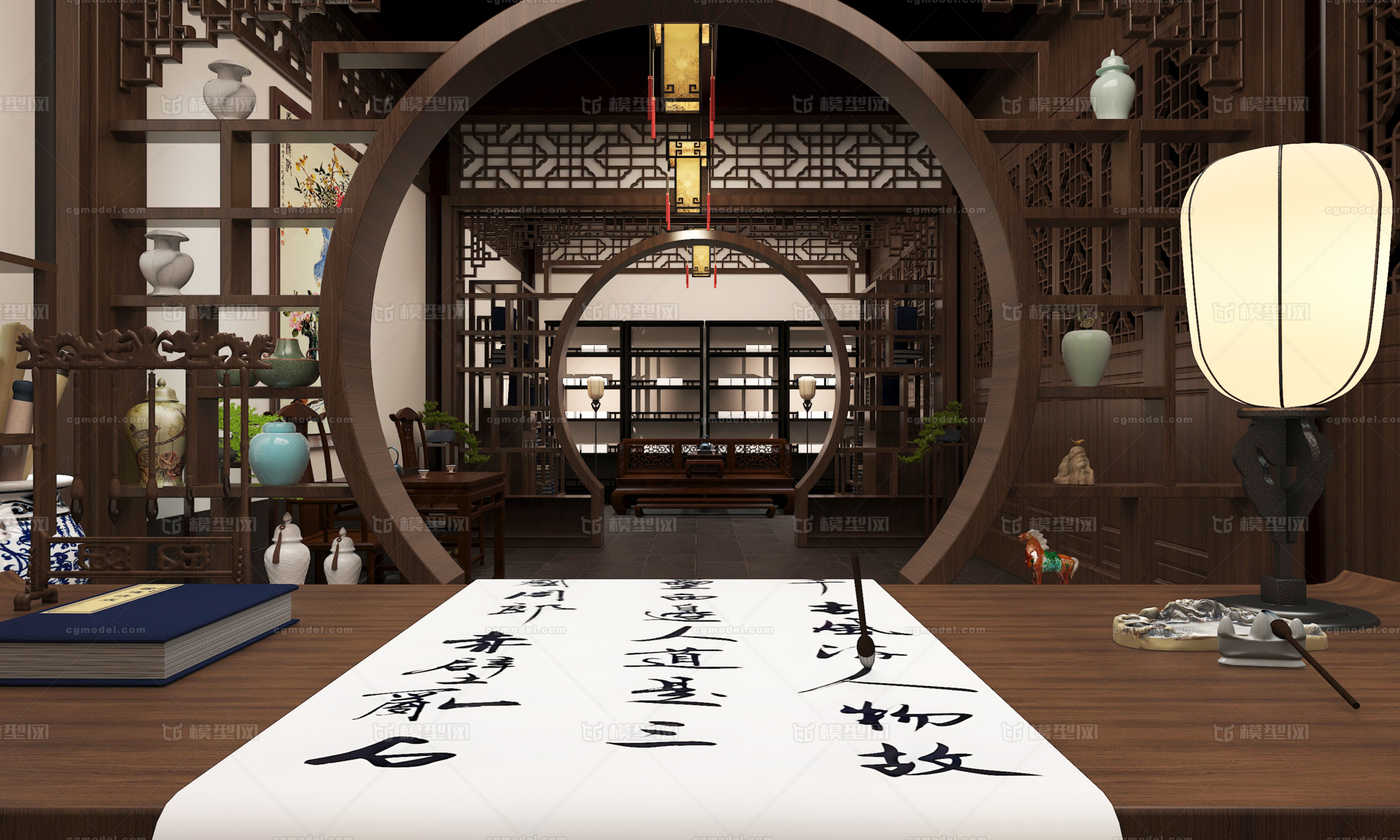 古代书房 书桌椅模型-古代场景模型库-3ds Max(.max)模型下载-cg模型网
