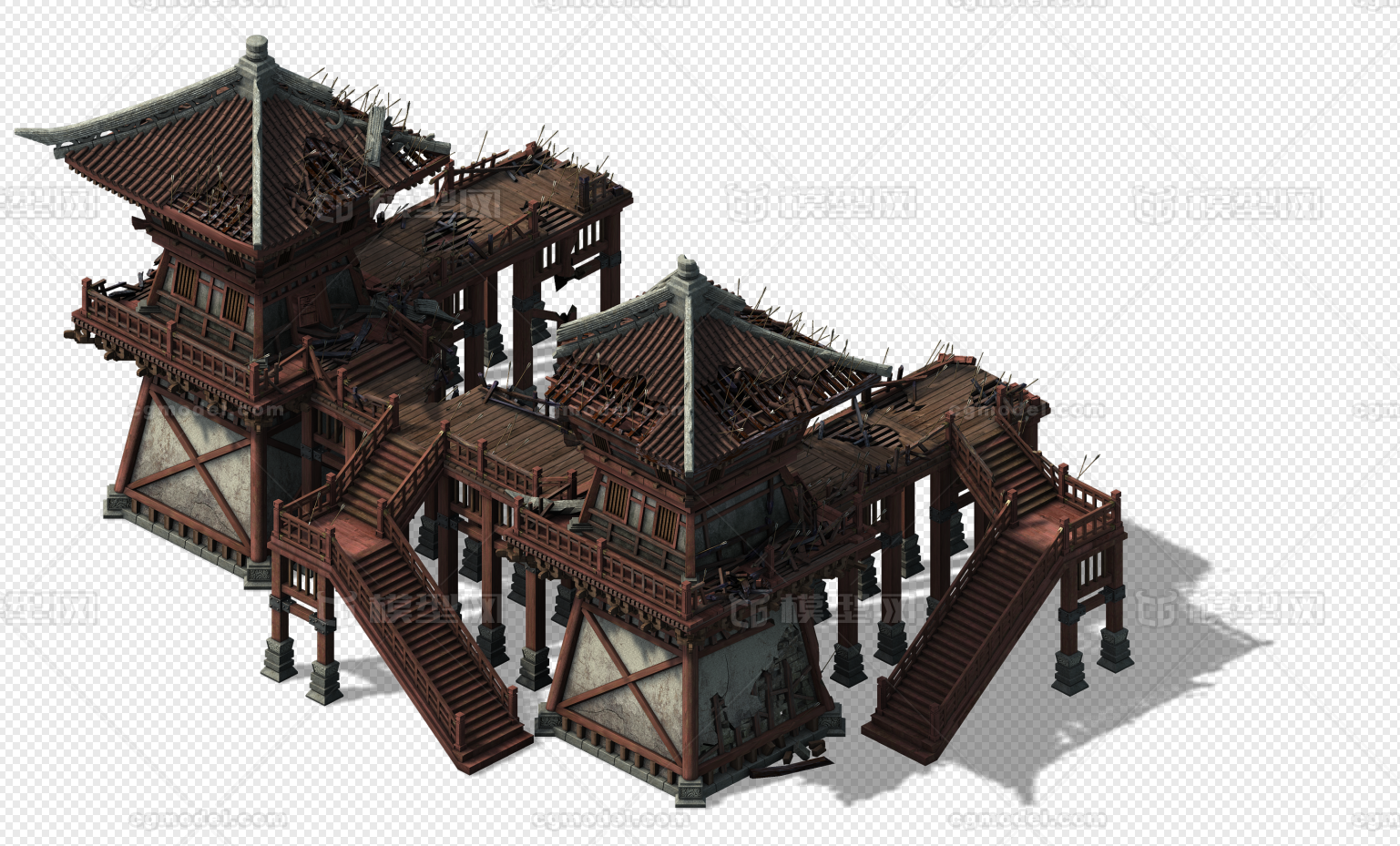 古代建筑破败城门楼塔模型-历史建筑模型库-3ds Max(.max)模型下载-cg模型网