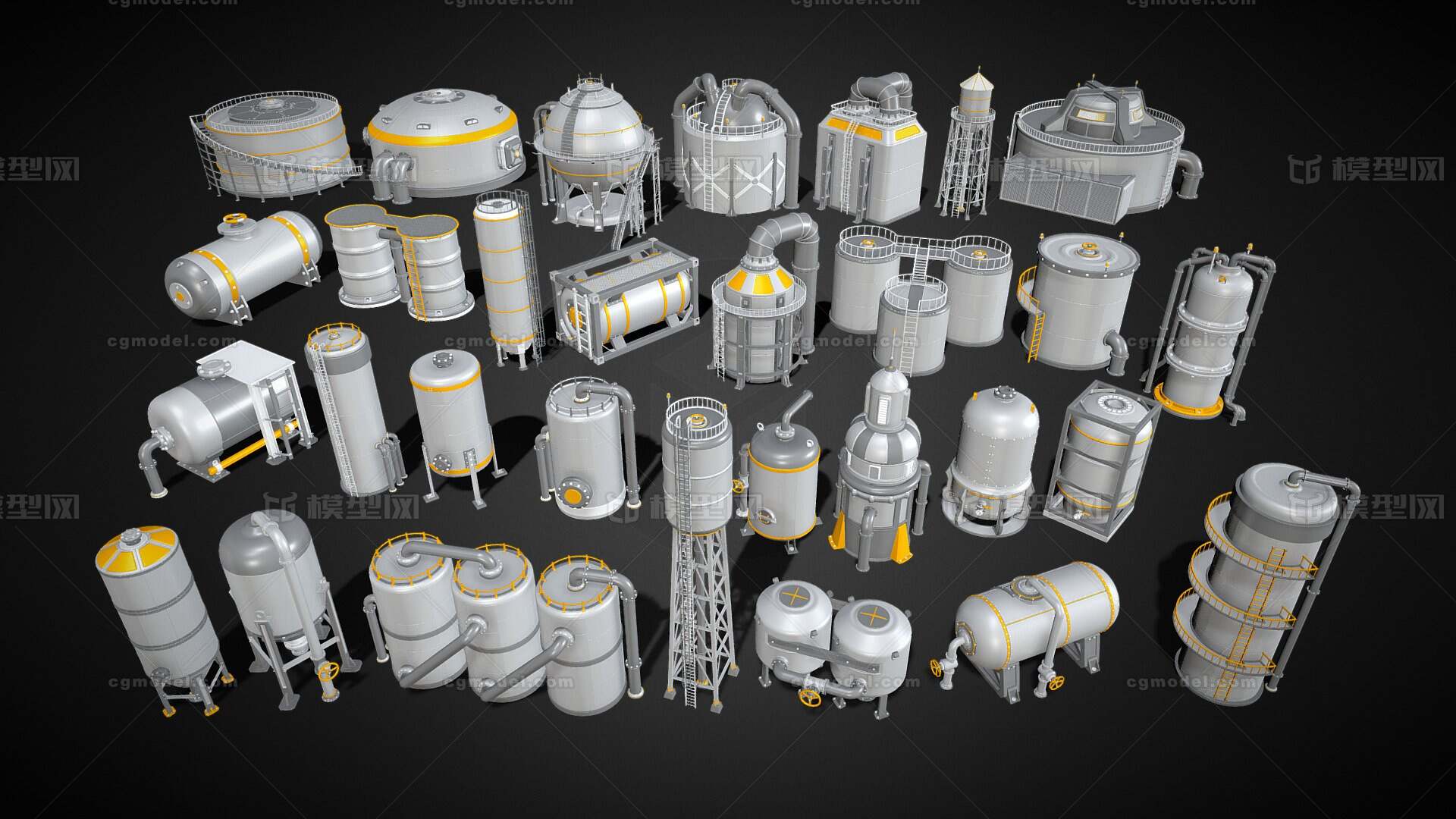 工业储罐 工厂水箱模型-工业设备模型库-Blender(.blend)模型下载-cg模型网