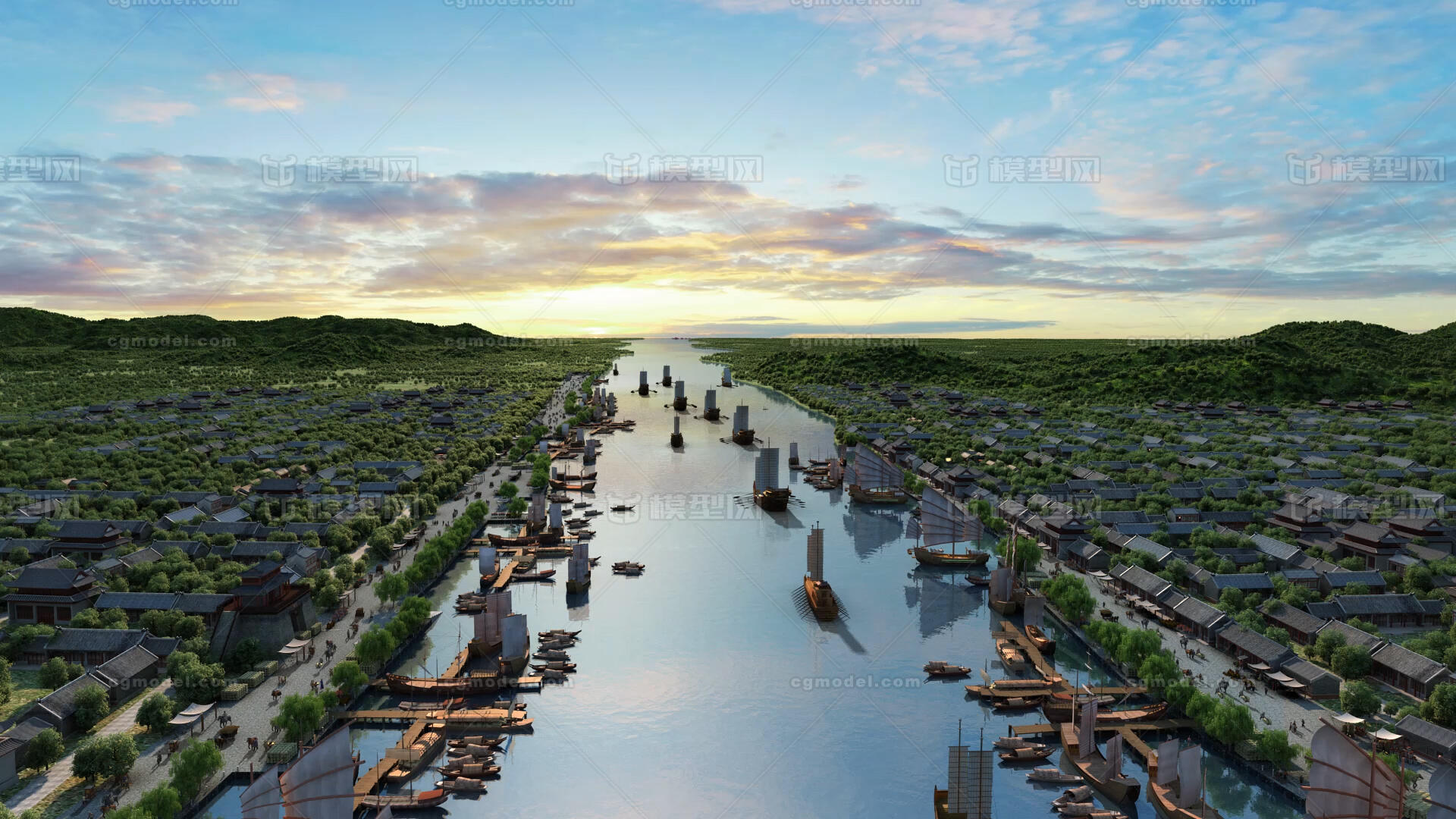 古代码头商船模型-古代场景模型库-3ds Max(.max)模型下载-cg模型网