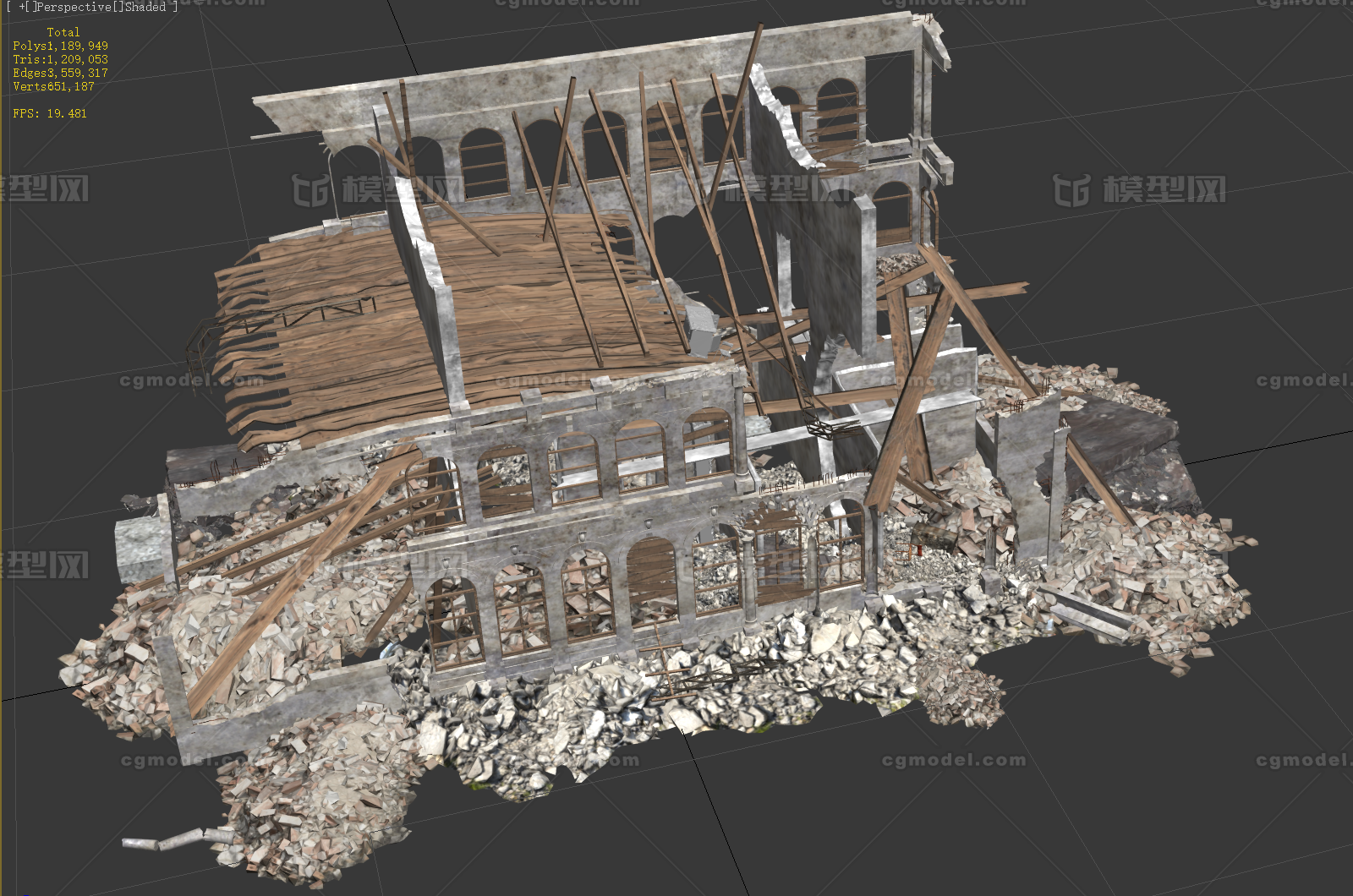 末日建筑 独栋建筑残骸模型-私人住宅模型库-3ds Max(.max)模型下载-cg模型网