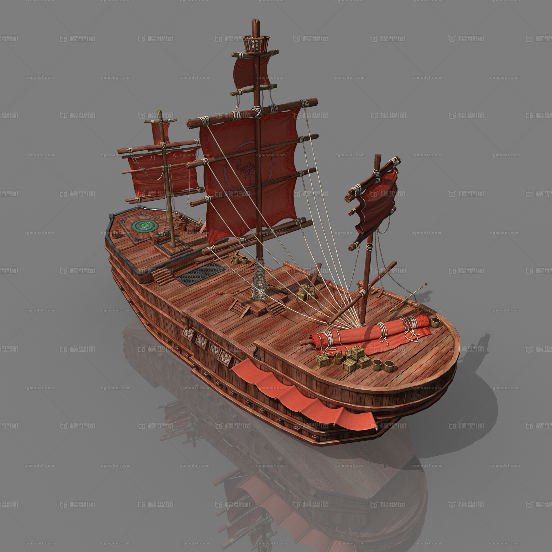 3渲2高模大船 大船场景模型-古代船/仿古船模型库-3ds Max(.max)模型下载-cg模型网