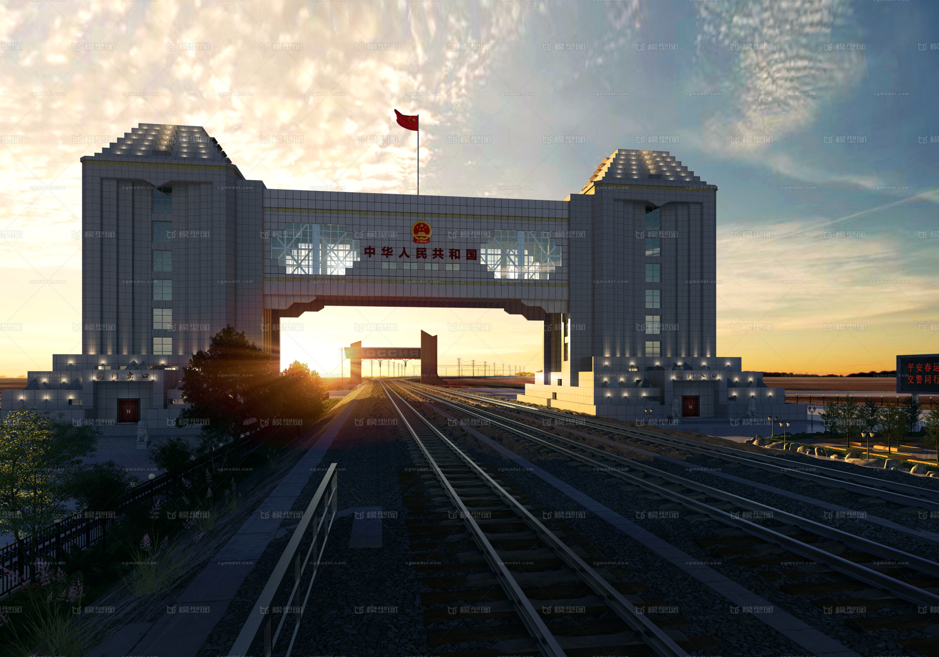 满洲里国门景区 中俄边界模型-自然场景模型库-3ds Max(.max)模型下载-cg模型网