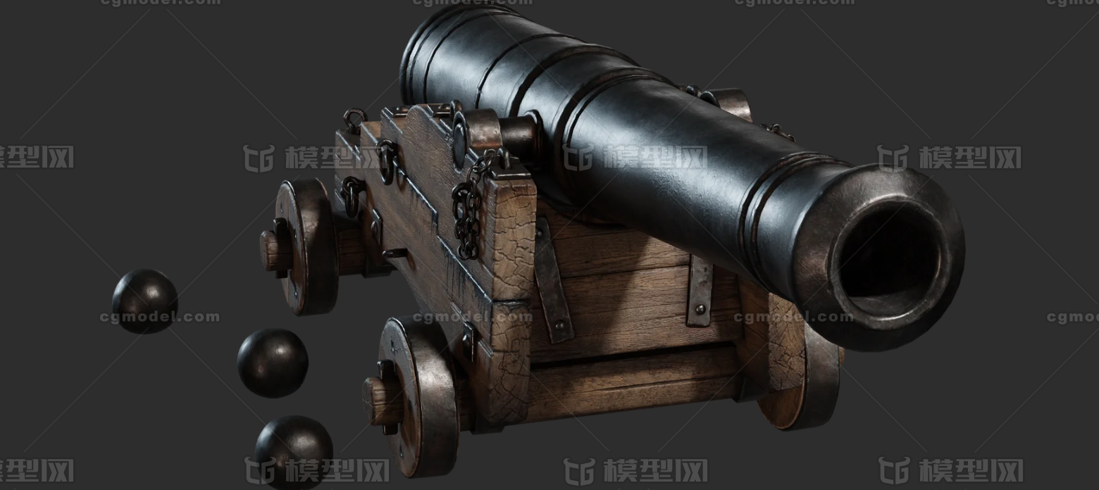 古代大炮 海盗大炮模型-枪械模型模型库-Maya(.ma/.mb)模型下载-cg模型网