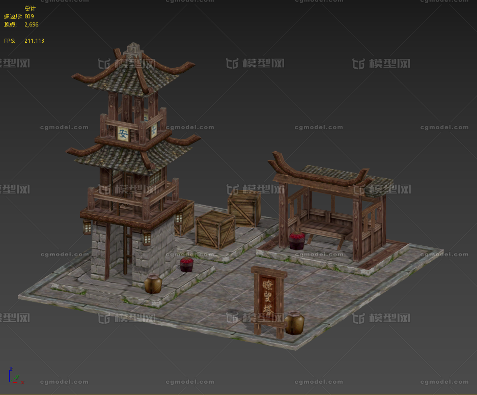 中国古代建筑 塔楼模型-古代场景模型库-3ds Max(.max)模型下载-cg模型网