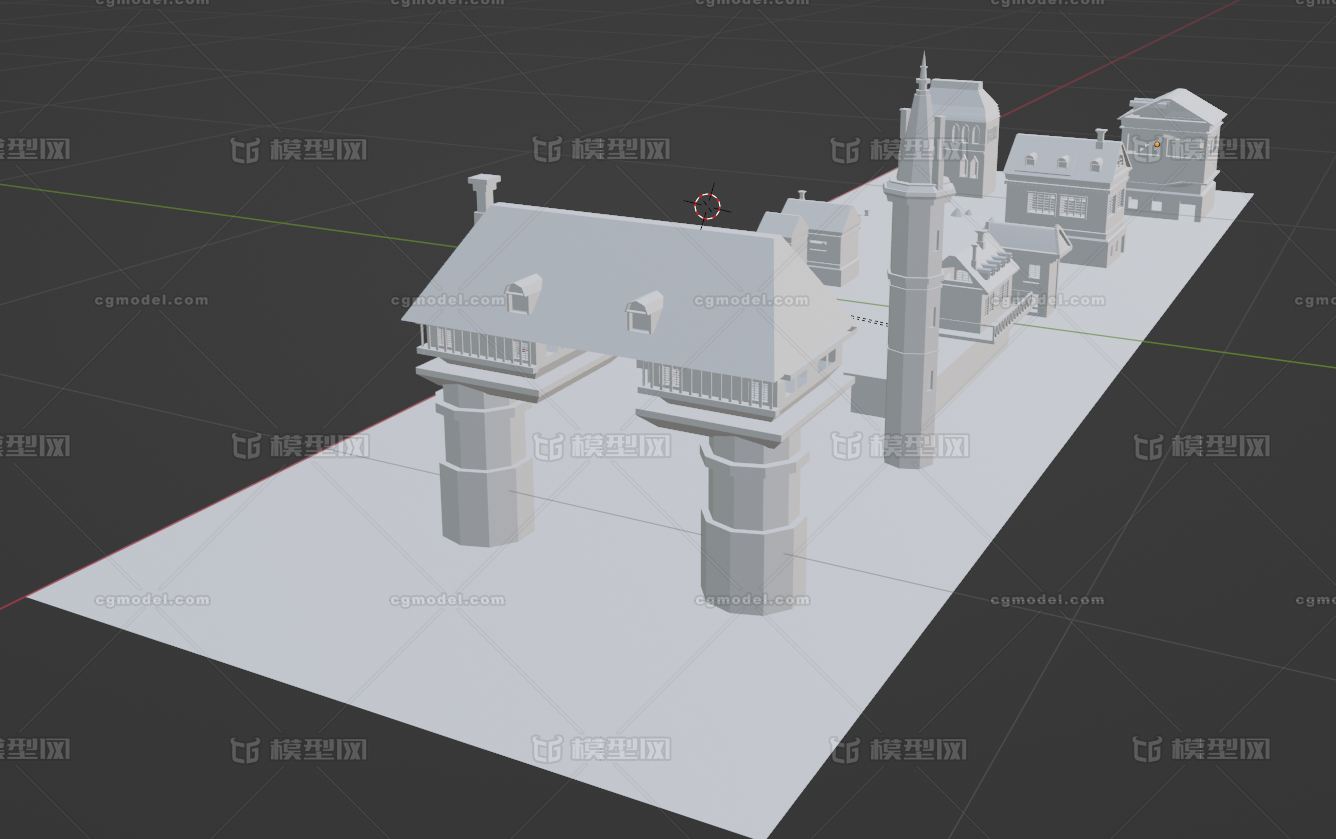 Blender 欧式多种小建筑白模模型-历史建筑模型库-Blender(.blend)模型下载-cg模型网