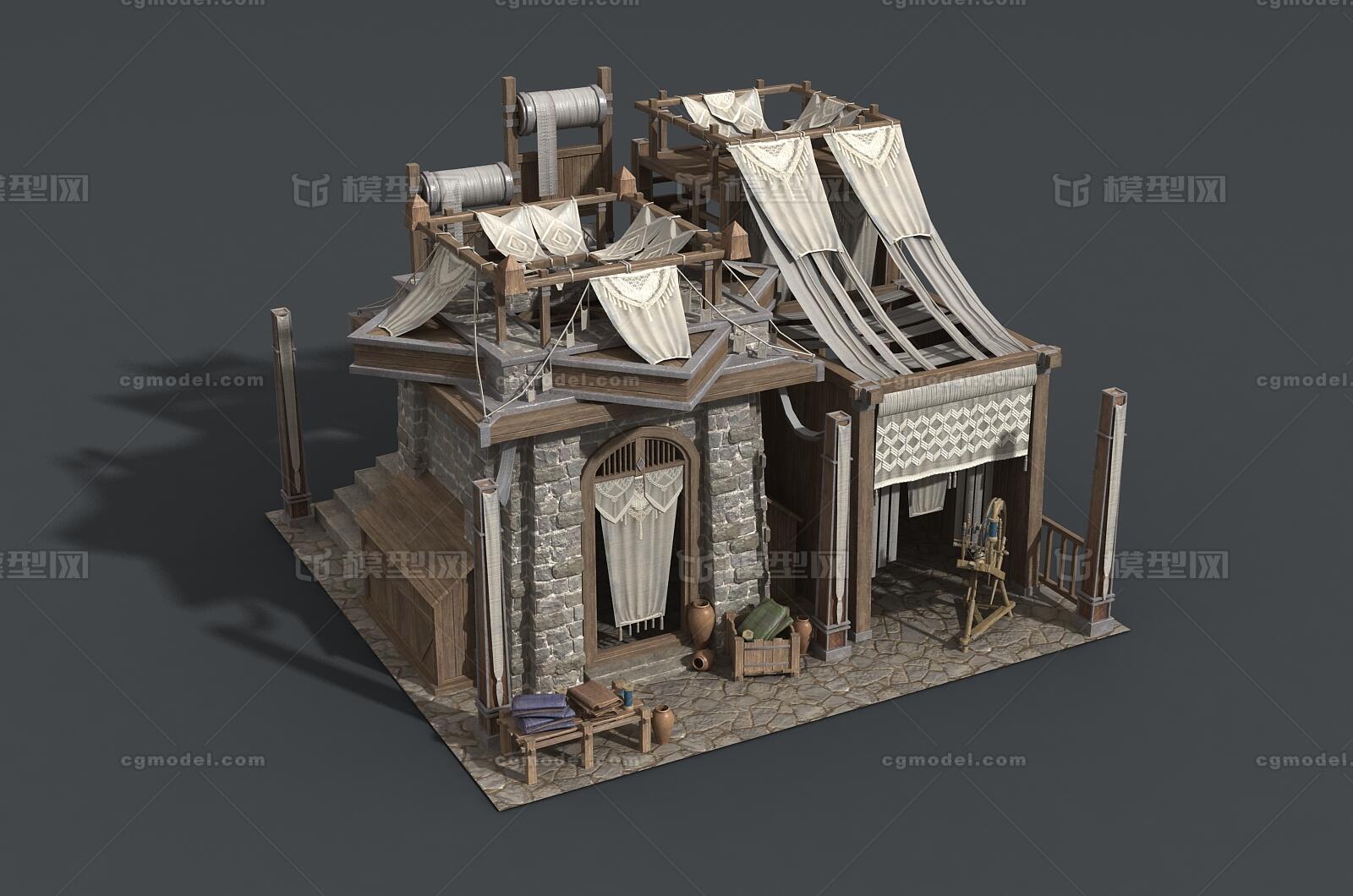 卡通 古代商铺模型-场景部件模型库-FBX(.fbx)模型下载-cg模型网