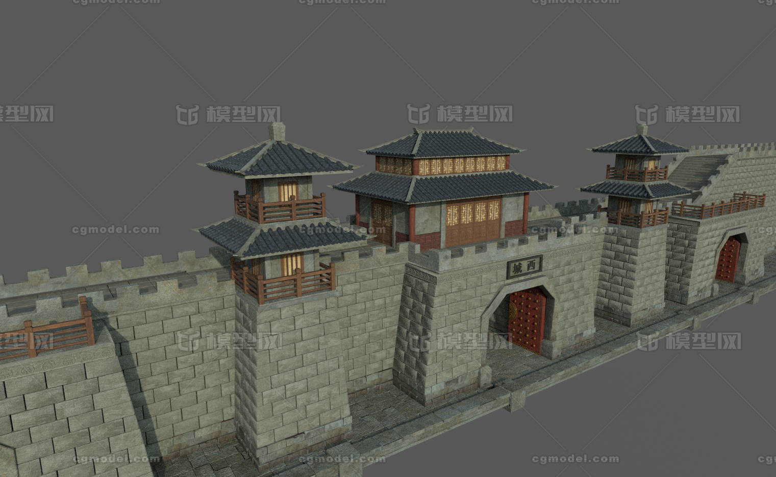 写实古代建筑 古代城墙模型-历史建筑模型库-Maya(.ma/.mb)模型下载-cg模型网