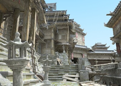 古代建筑3dmax 河道古建模型-场景部件模型库-FBX(.fbx)模型下载-cg模型网