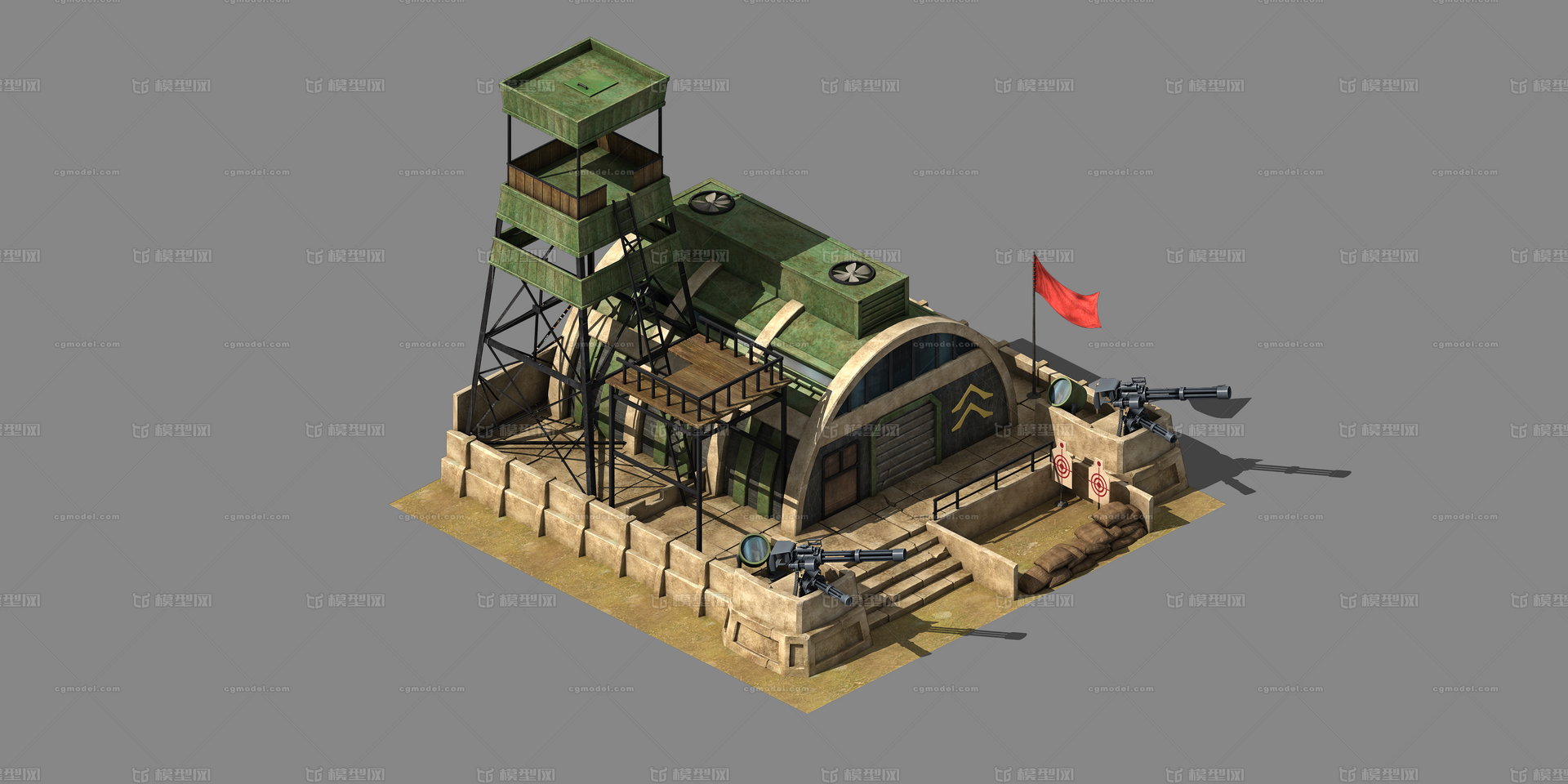 3渲2建筑 现代兵营模型-公共设施模型库-3ds Max(.max)模型下载-cg模型网