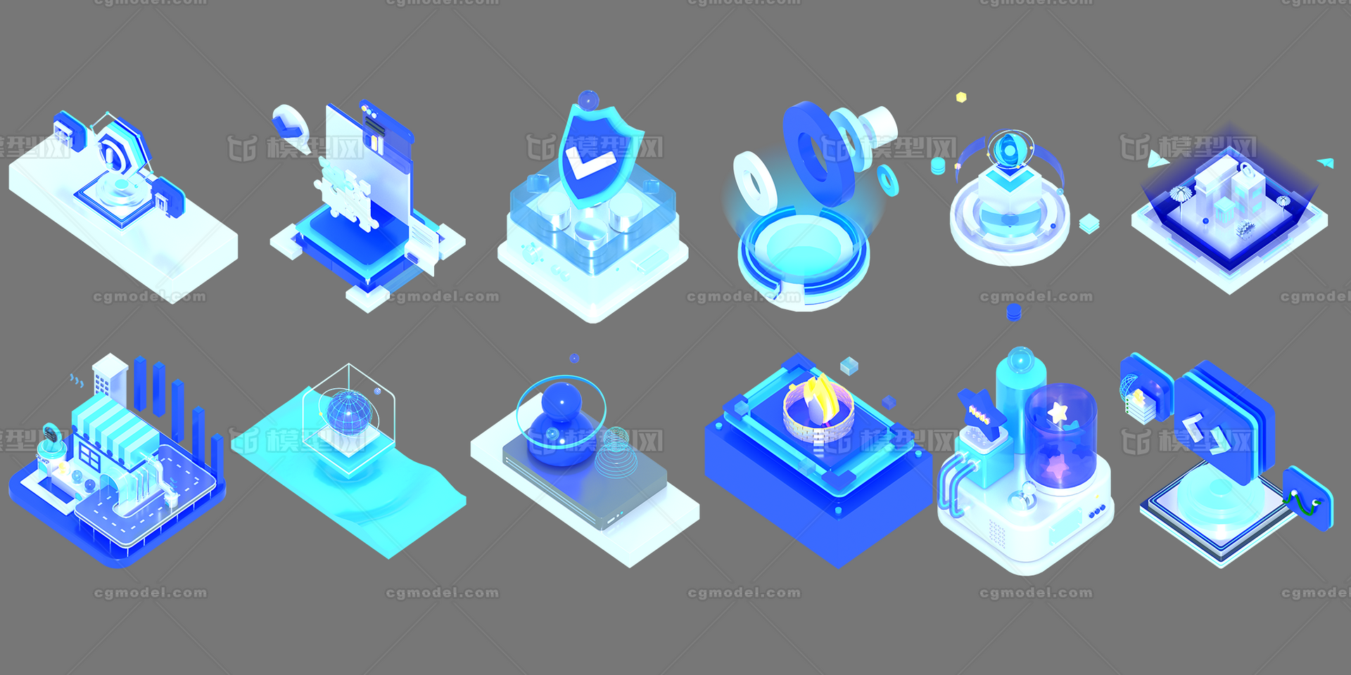 3DUI 3d插画模型-广告媒体模型库-Maya(.ma/.mb)模型下载-cg模型网