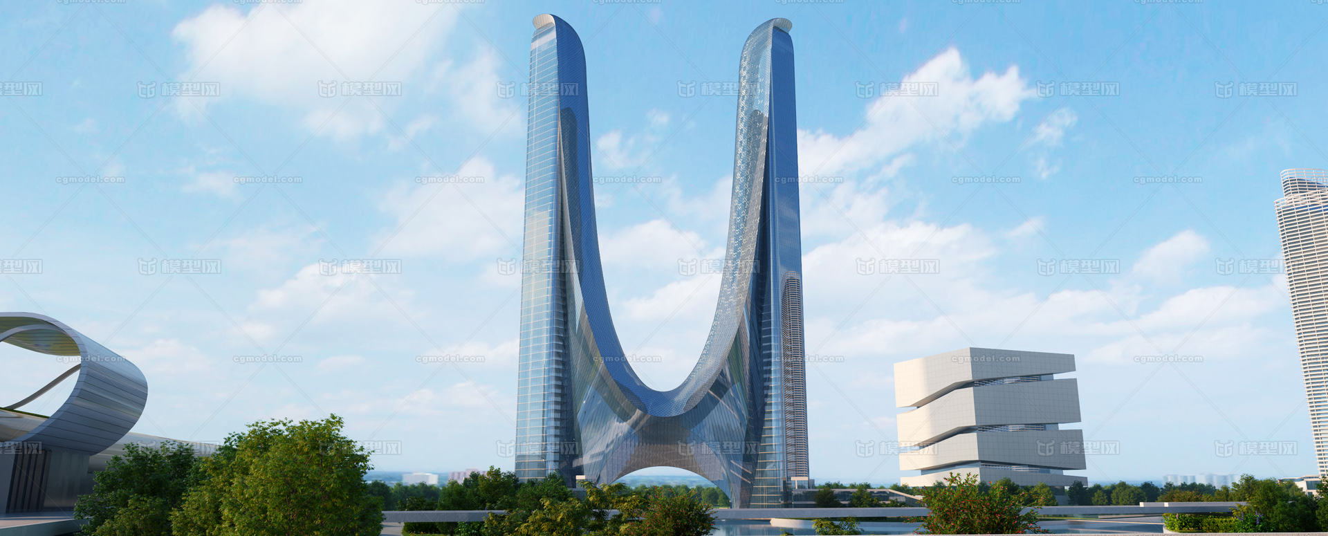 绿地中心 杭州之门模型-现代场景模型库-3ds Max(.max)模型下载-cg模型网