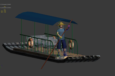 竹筏撑船 竹排划桨模型-古代船/仿古船模型库-3ds Max(.max)模型下载-cg模型网