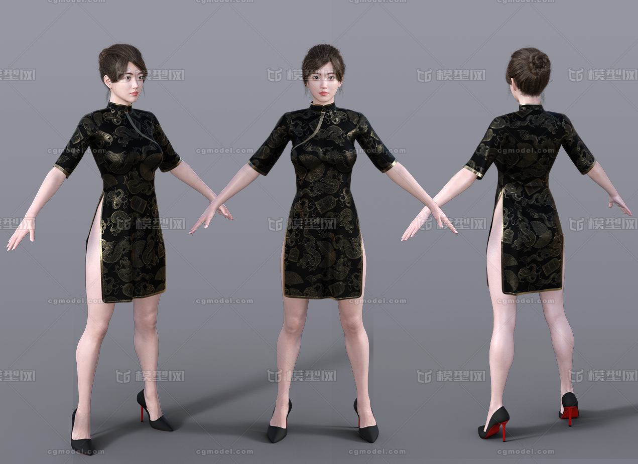 女人 旗袍模型-女人模型库-3ds Max(.max)模型下载-cg模型网
