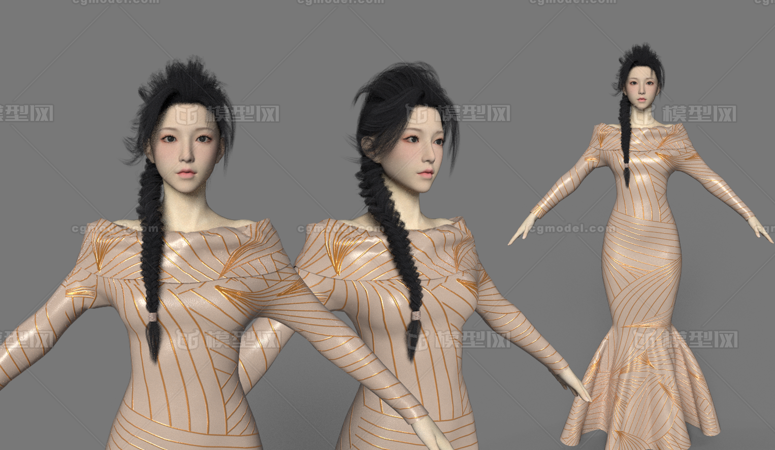 PBR美女 长裙美人模型-女人模型库-FBX(.fbx)模型下载-cg模型网