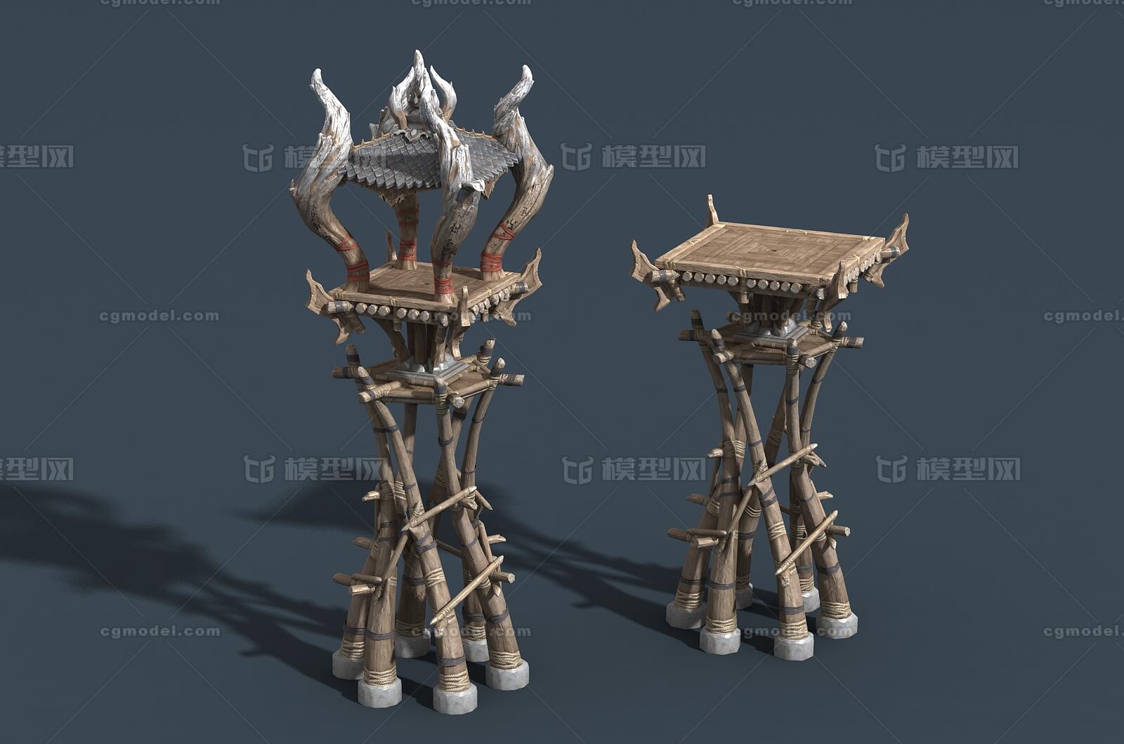 卡通 古代山寨哨塔模型-场景部件模型库-FBX(.fbx)模型下载-cg模型网
