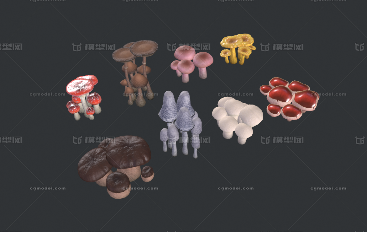 PBR材质 蘑菇模型-自然场景模型库-3ds Max(.max)模型下载-cg模型网