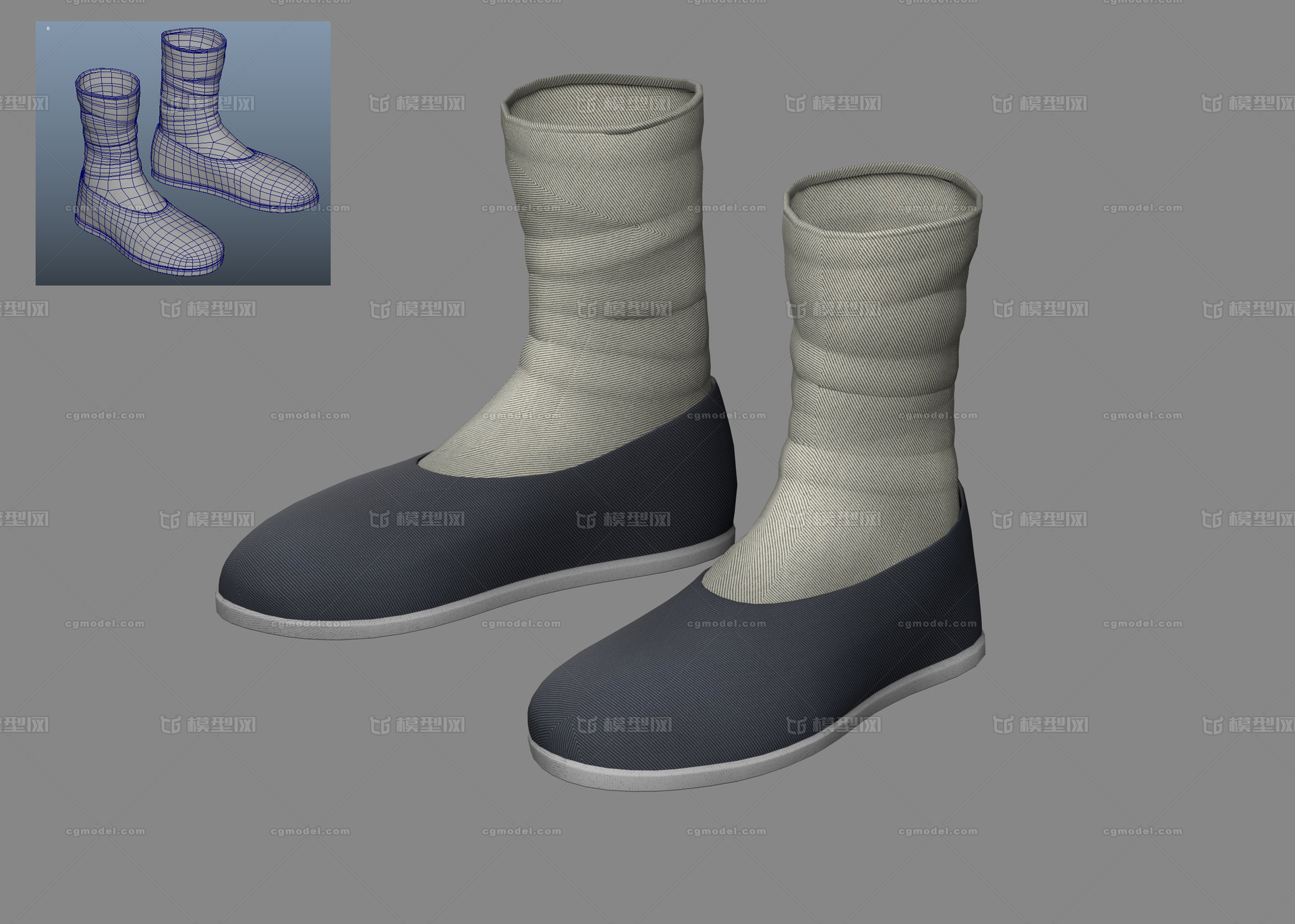 古代布鞋布袜绑腿模型模型-穿戴服饰模型库-Maya(.ma/.mb)模型下载-cg模型网