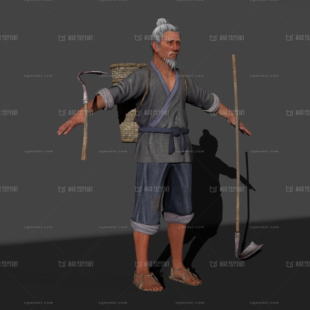 农民 古代老头模型-老人-男模型库-FBX(.fbx)模型下载-cg模型网