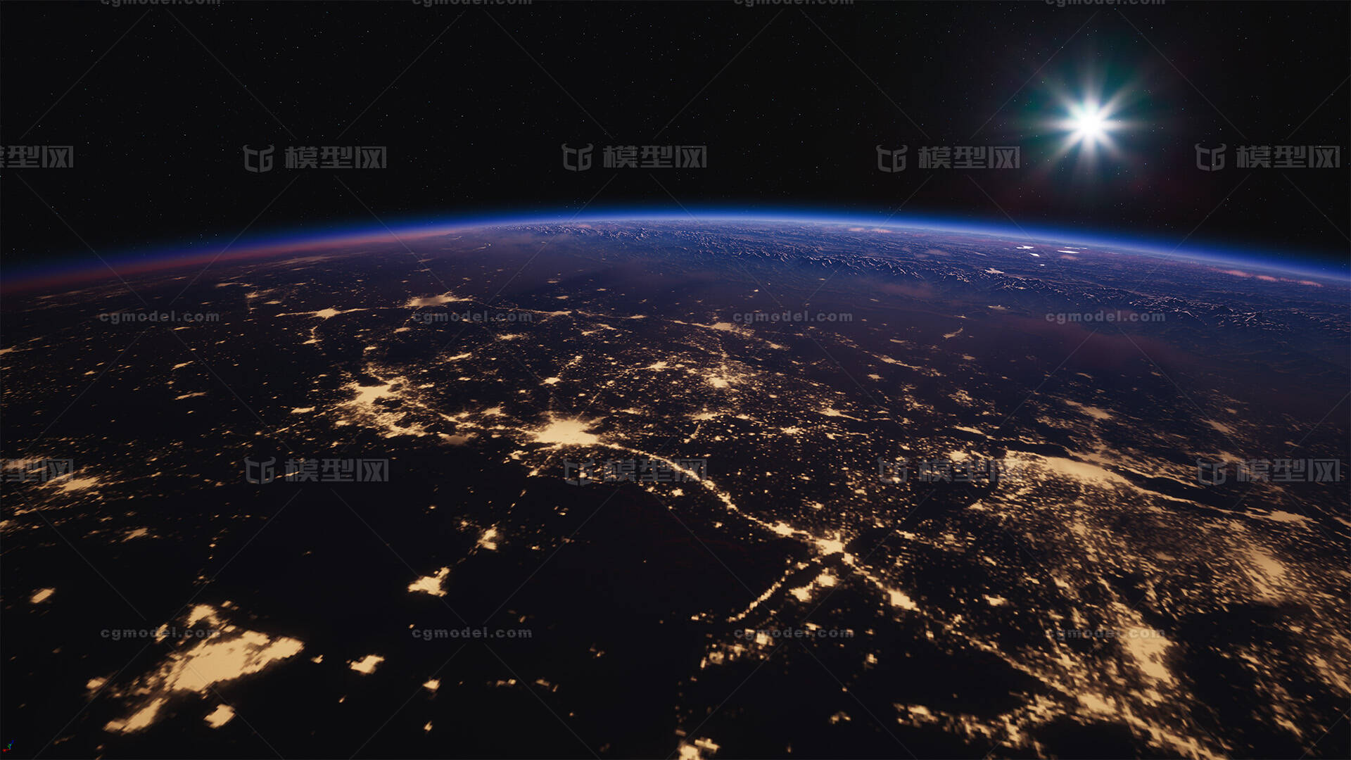 俯瞰地球夜晚 80K贴图高细节模型-自然场景模型库-Unreal Engine模型下载-cg模型网