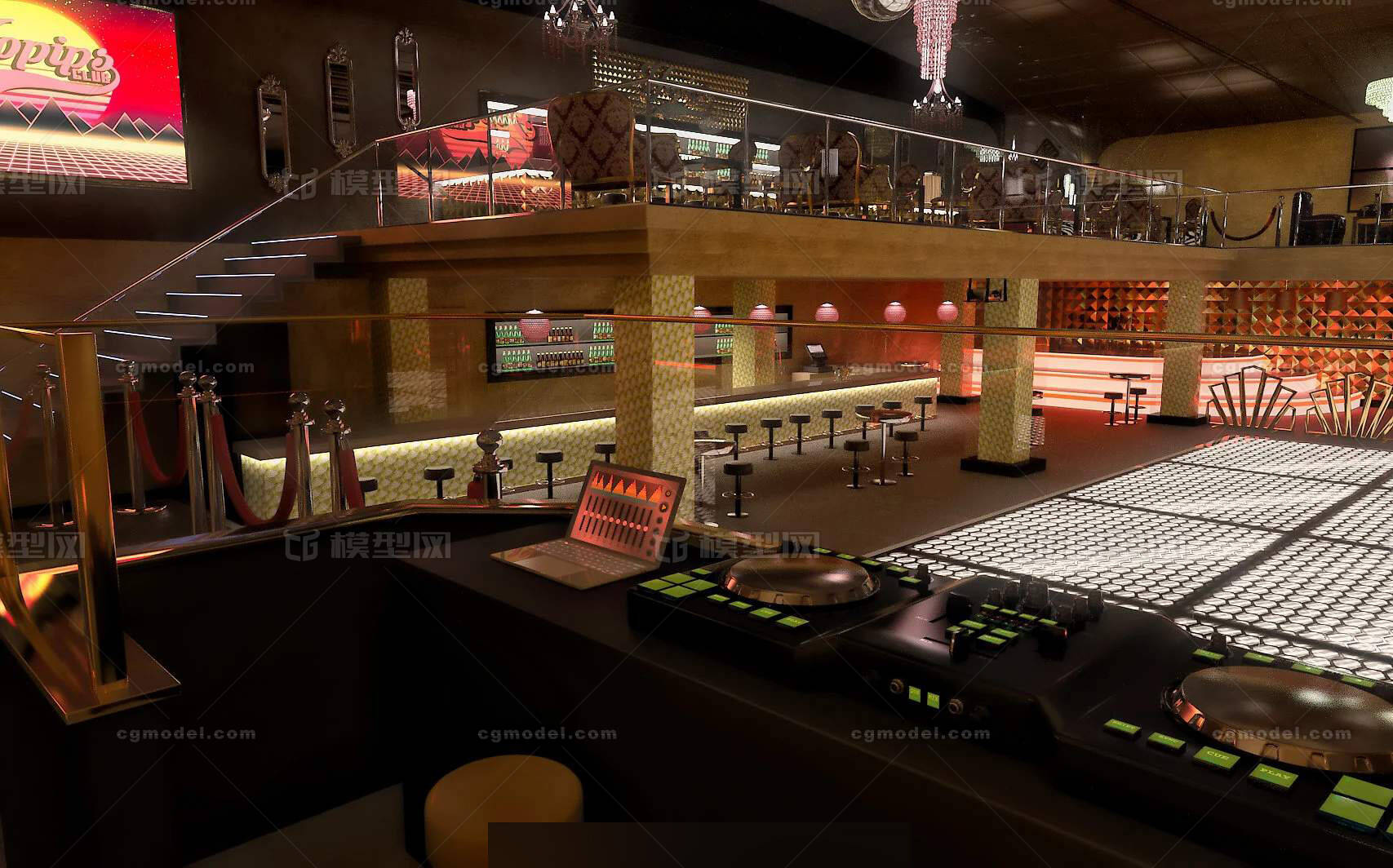 【场景241】喝酒蹦迪夜总会 夜场俱乐部模型-现代场景模型库-3ds Max(.max)模型下载-cg模型网
