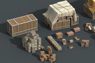 卡通 古代码头货箱模型-场景部件模型库-FBX(.fbx)模型下载-cg模型网