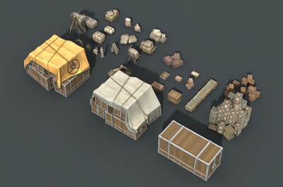 卡通 古代码头货箱模型-场景部件模型库-FBX(.fbx)模型下载-cg模型网