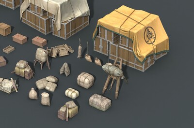 卡通 古代码头货箱模型-场景部件模型库-FBX(.fbx)模型下载-cg模型网